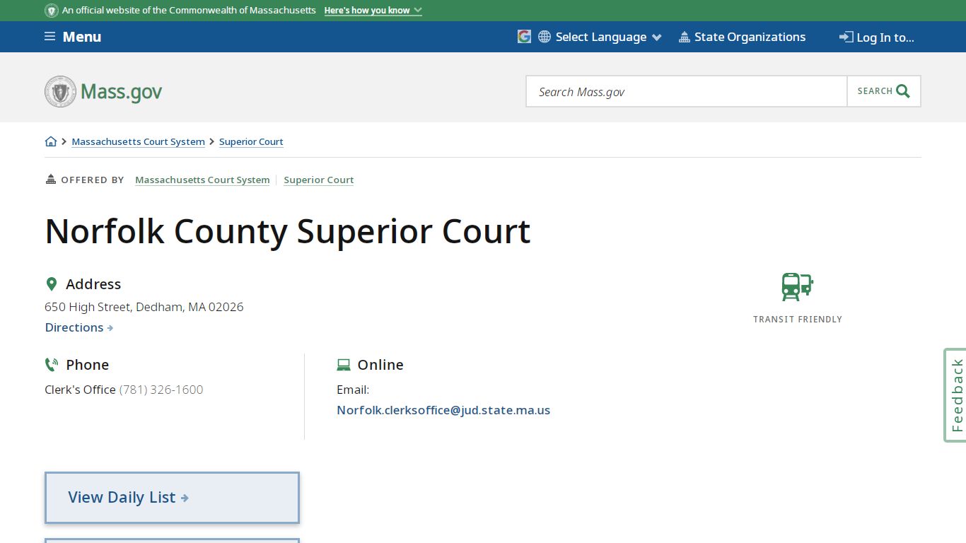 Norfolk County Superior Court | Mass.gov